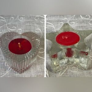 Two Vintage 90s Avon Glass Star & Heart Bayberry Candle Votive tea-light Holders